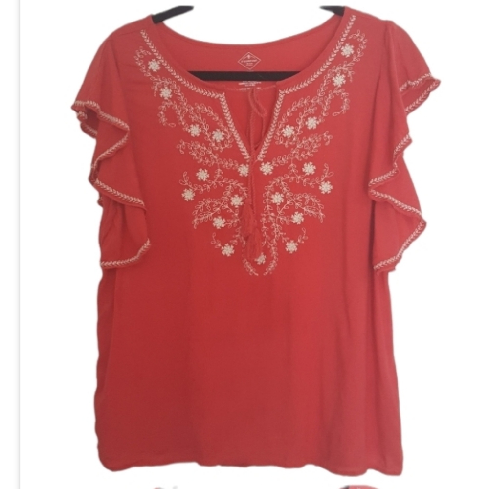 ST JOHN'S BAY RED PEASANT BOHO TOP